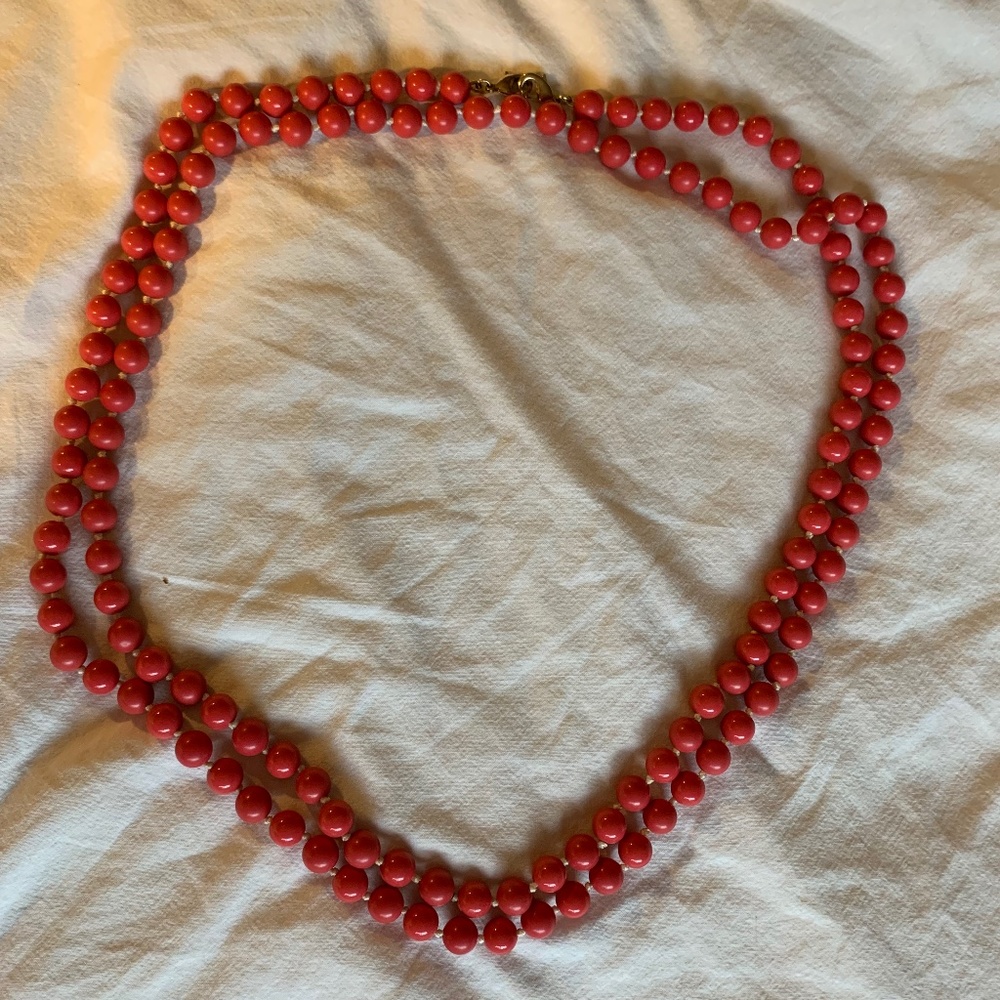 Timeless red bead strand necklace